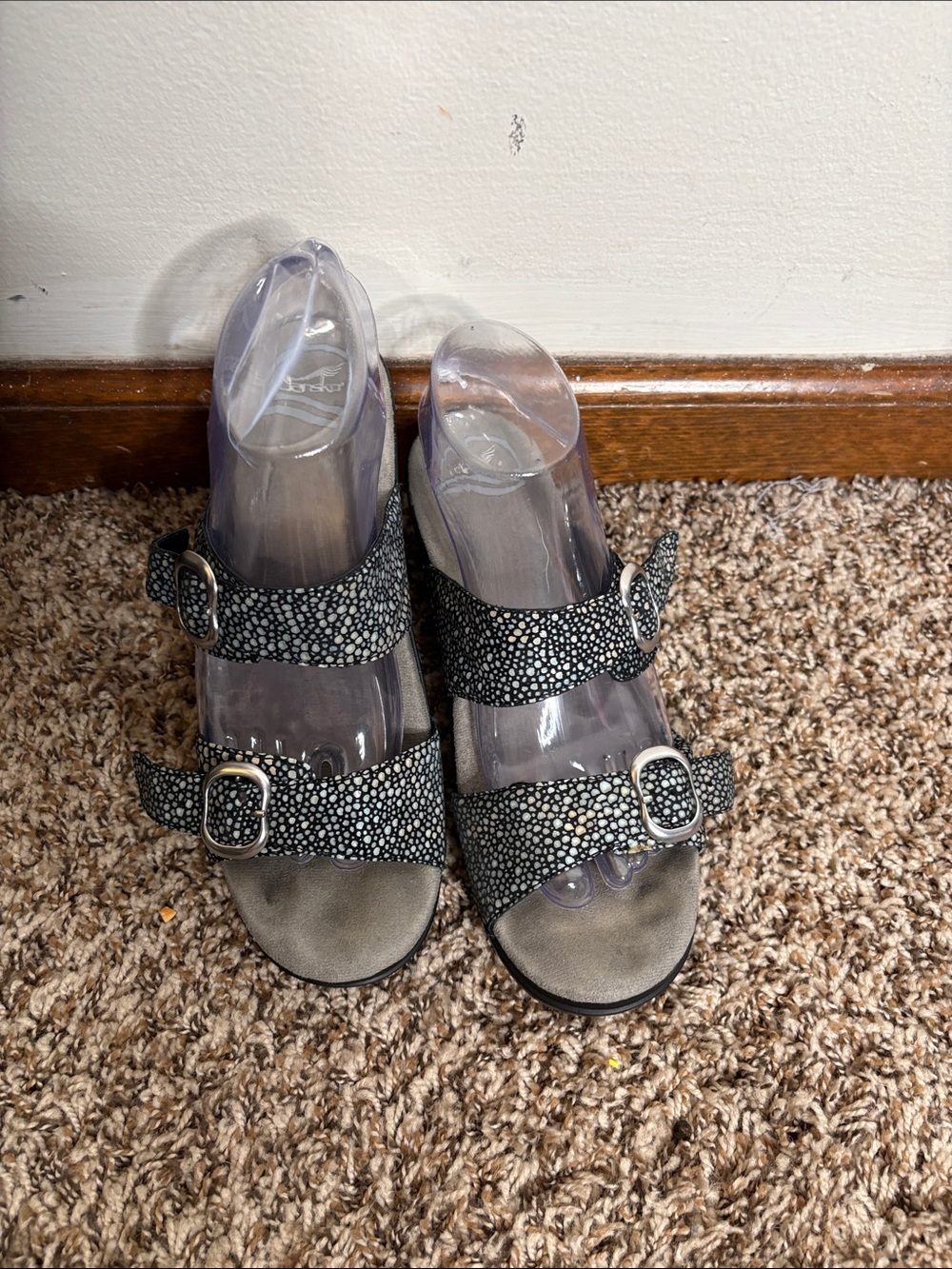 Dansko Black Speckled Double-Buckle Slide Sandals